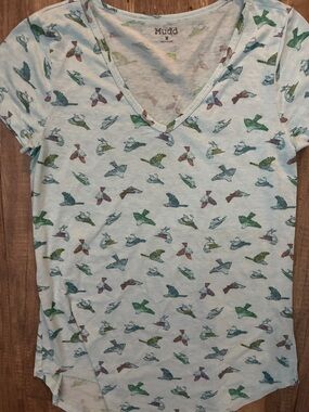 Mudd Short Sleeve V-Neck Tee with Multicolored Bird Print
